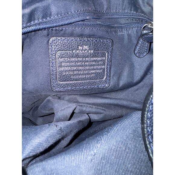 Coach Edie Chain Shoulder Bag Navy Pebbled Leather Turnlock Slouchy Tote - Picture 10 of 12